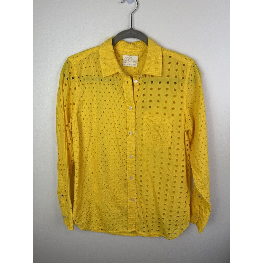J‎ Crew Button-up Shirt in Embroidered Eyelet Yellow Size 6 Woman's Long Sleeve